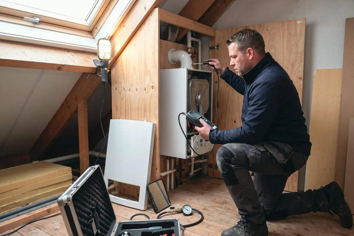 CV-installateur werkt aan een centrale verwarmingsketel