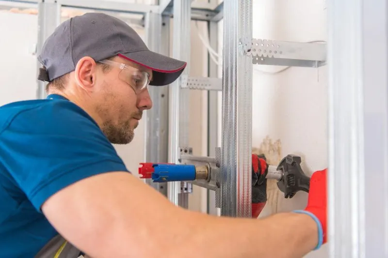Loodgieter monteert een nieuw toilet tijdens een klus in Almere Hout